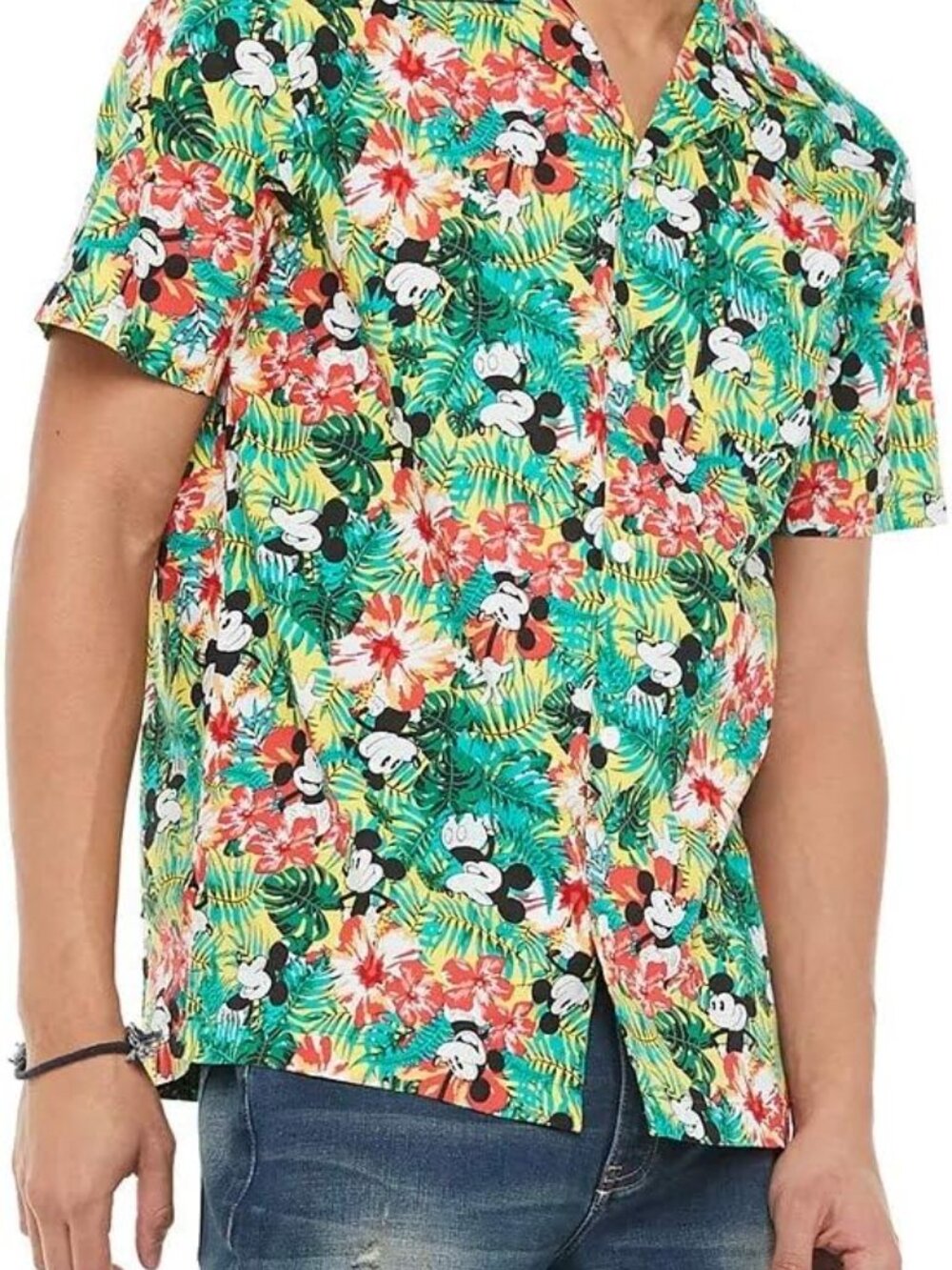 Disney Mickey Mouse Tropical Hawaiian Shirt XL Cotton Button Up Resort Vacation